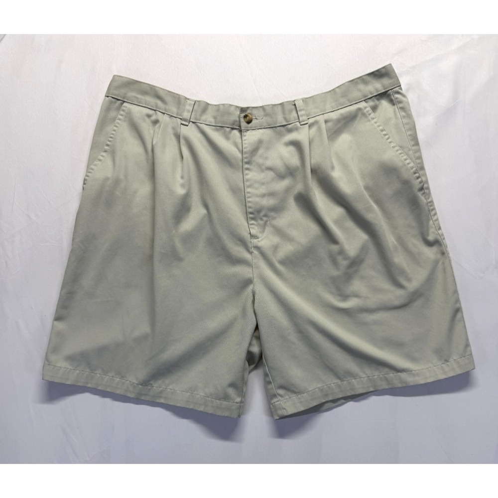 Puritan Chino Shorts Mens 40 Beige Pleated Slash Pockets 7" Inseam Everyday Wear